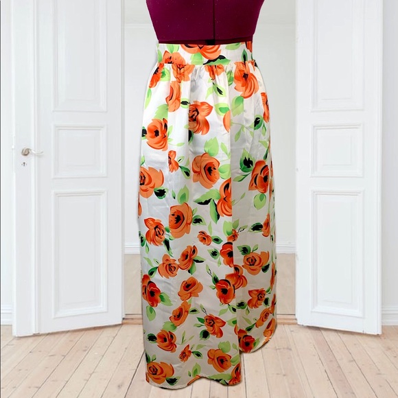 White Orange Flower African Print Floral Maxi Skirt Women's Size XL - Picture 3 of 9